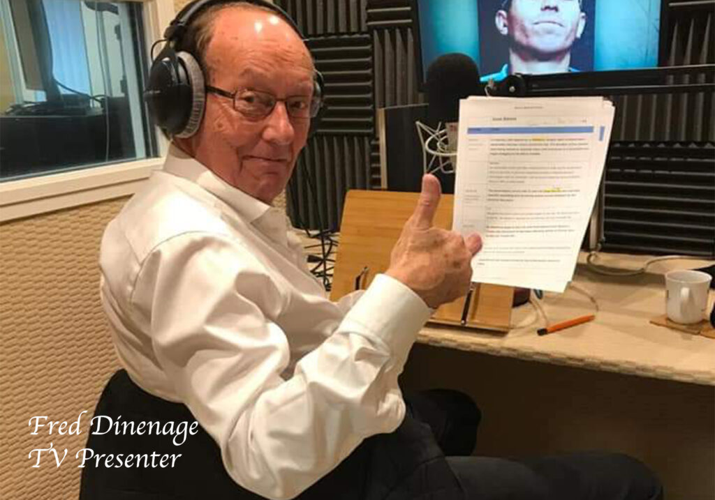 Fred Dinenage, TV presenter, recording voice over for Worlds Most Evil Killers