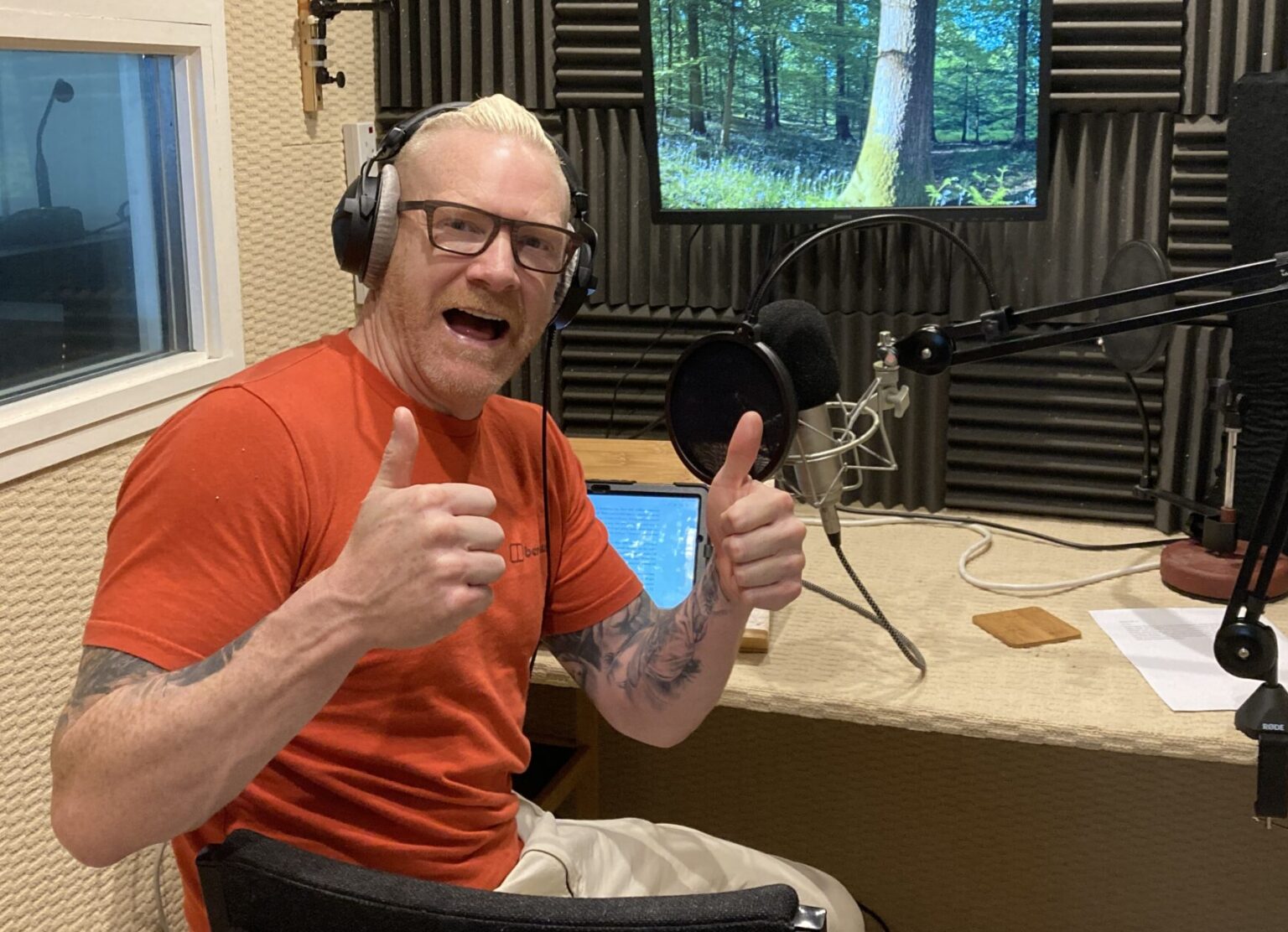 Iwan Thomas MBE, recording his new audio book Brutal in the studio