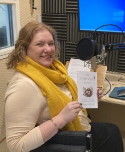Pippa Wilford recording her audio book The Nurtured Nest